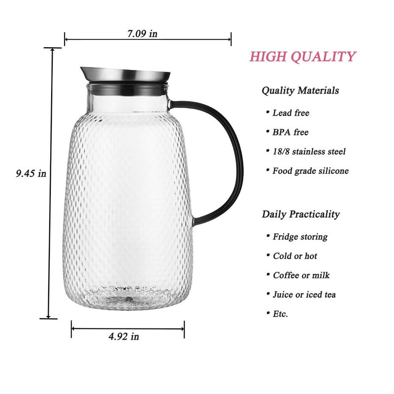 Purefold Pitcher with Lid, Glass Jug with Stainless Steel Lid for Hot and Cold Water, Fruit Tea, Coffee Maker, Ice Tea, Juice, Pineapple Series (Clear, 80 oz) - Image 3